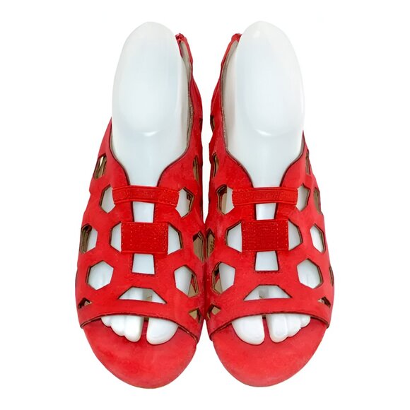 New Bettye Muller Caged Tomato Red Leather Open Toe Wedges Sandals Heels Pumps 7 - Picture 5 of 10